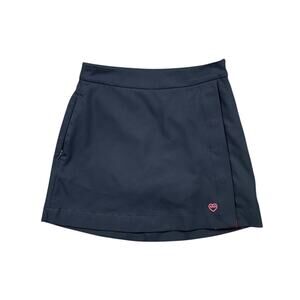G/Fore Skort Women 0 Navy Grosgrain Golf Tennis Zip Pockets Snap Buttons Flap